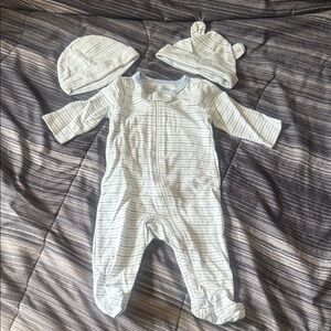 Striped Blue and White Baby One Piece with Hats